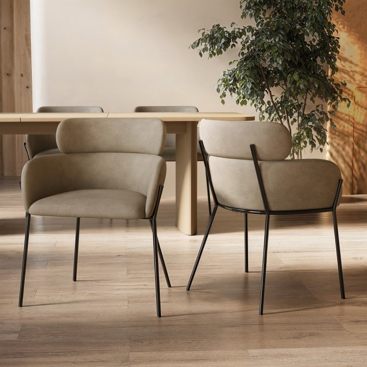 Set of 2 Beige Faux Leather Curved Dining Chairs - Isla
