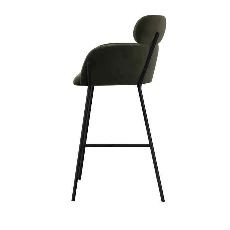 Green Velvet Curved Kitchen Stool with Back - Isla