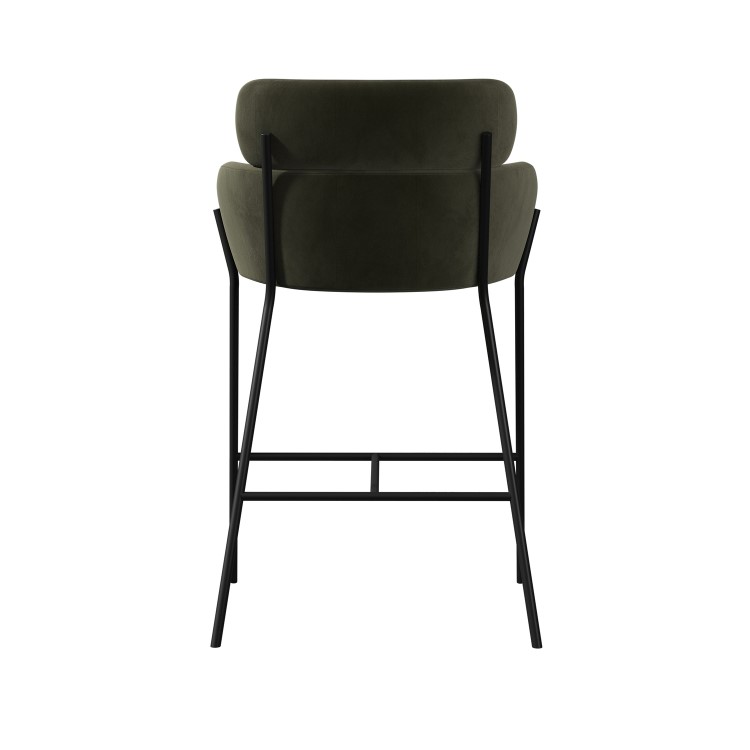 Green Velvet Curved Kitchen Stool with Back - Isla