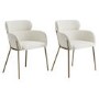 Set of 2 Cream Upholstered Curved Dining Chairs with Brass Legs - Isla