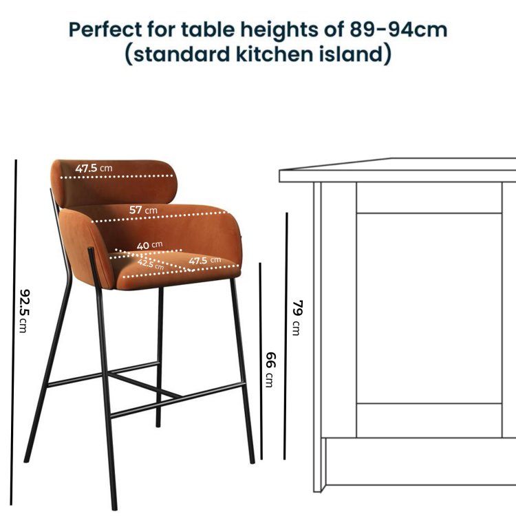 Burnt Orange Velvet Curved Kitchen Stool with Back - Isla