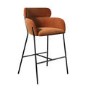 Burnt Orange Velvet Curved Kitchen Stool with Back - Isla