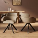 ISL012 Set of 2 Beige Faux Leather Curved Swivel Dining Chairs - Isla