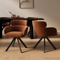 Set of 2 Burnt Orange Curved Swivel Dining Chairs - Isla