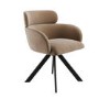 Set of 2 Beige Velvet Curved Swivel Dining Chairs - Isla