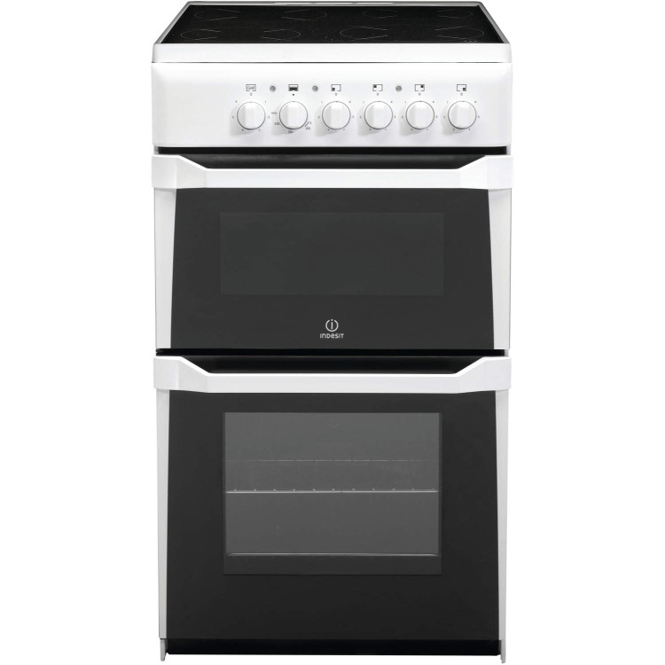 Indesit IT50CWS 50cm Double Cavity Electric Cooker With Ceramic Hob White