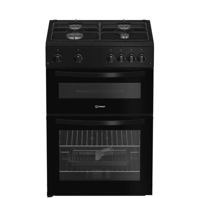 Indesit 60cm Twin Cavity Gas Cooker - Black