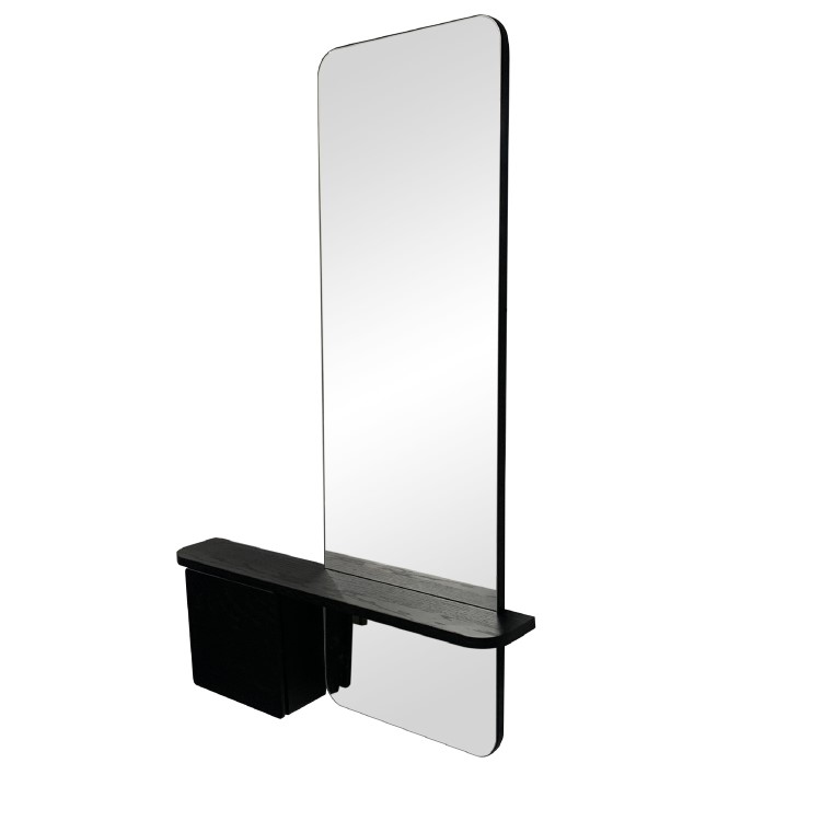 Black Oak Full Length Wall Mirror with Storage - Izzi