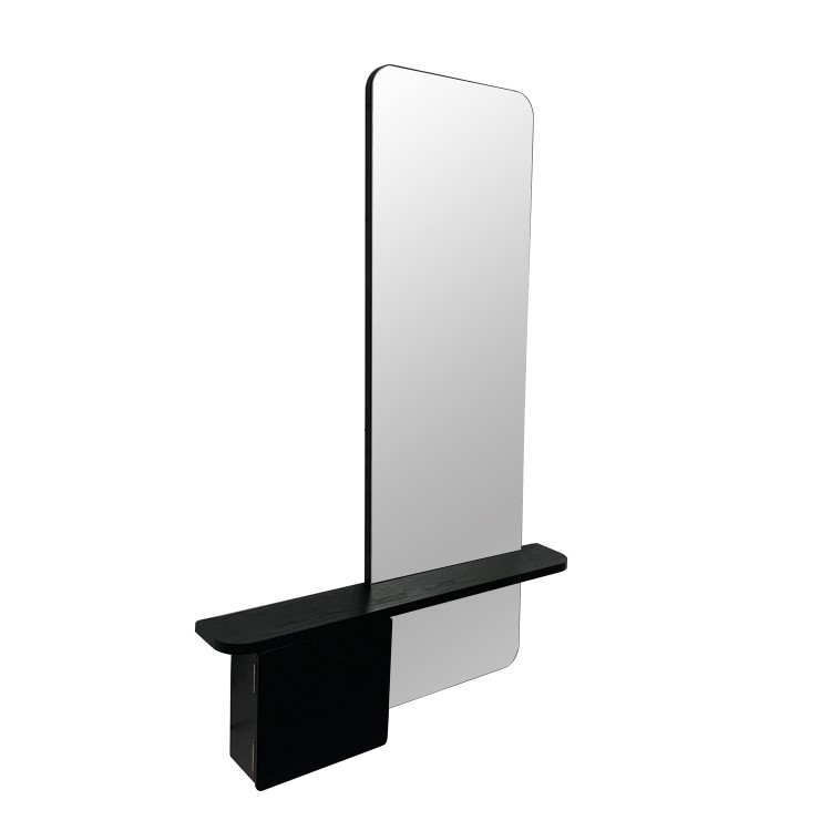 Black Oak Full Length Wall Mirror with Storage - Izzi