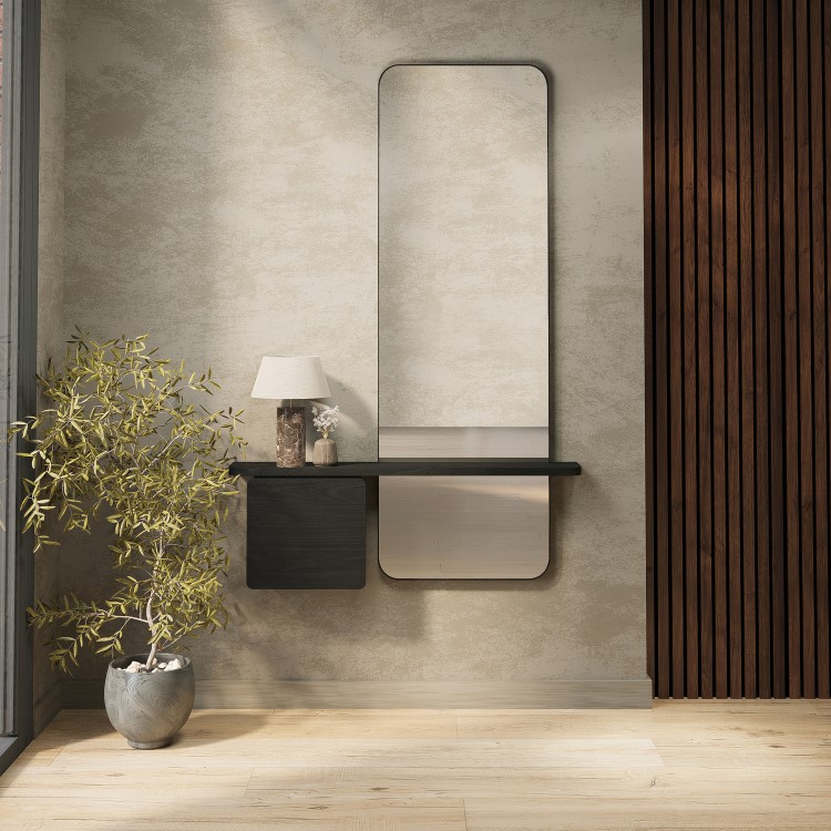 Black Oak Full Length Wall Mirror with Storage - Izzi