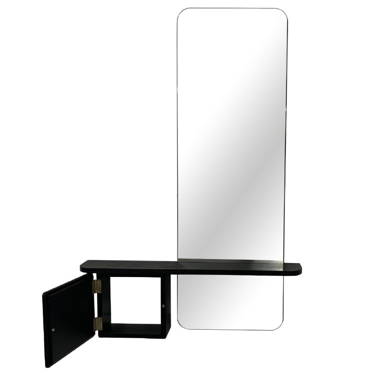 Black Oak Full Length Wall Mirror with Storage - Izzi