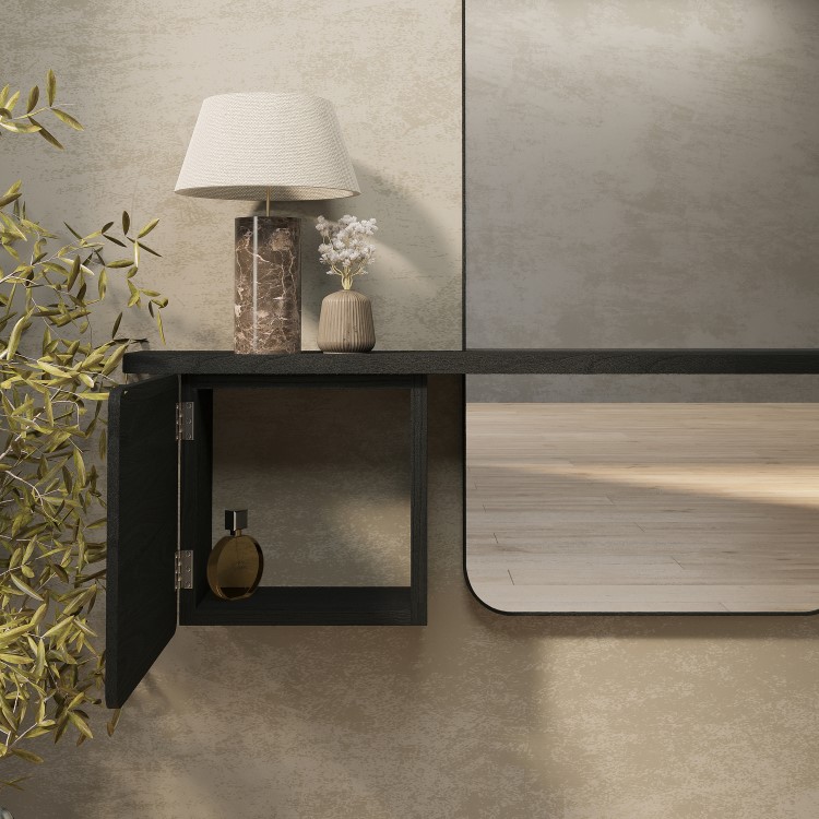Black Oak Full Length Wall Mirror with Storage - Izzi