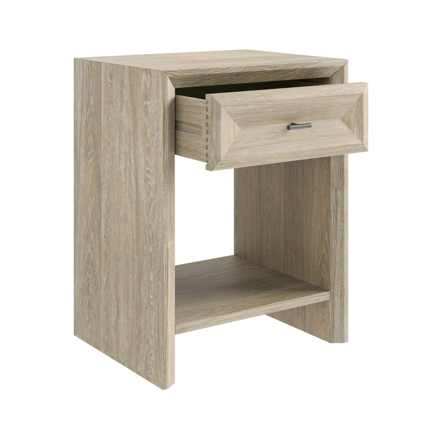 Modern Wide Tall White Wash Oak Bedside Table with Drawer Jax