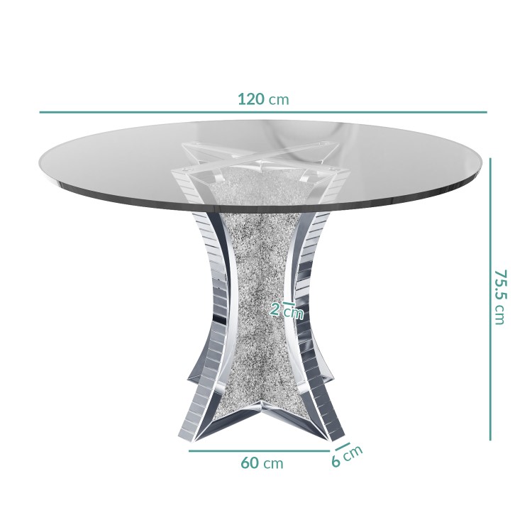 Round Mirrored Dining Table with Glass Top & Crushed Diamond Effect - Seats 4 - Jade Boutique