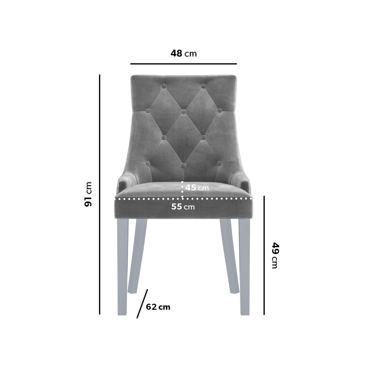 Set of 2 Grey Knocker Chairs in Velvet with Chrome Legs & Studs - Jade Boutique 