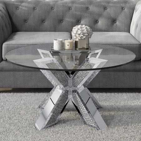 Round Glass Coffee Table With Mirrored Legs Jade Boutique Itdirect Ie Round Glass Coffee Table With Mirrored, Round Mirrored Coffee Tables With Diamond Gems