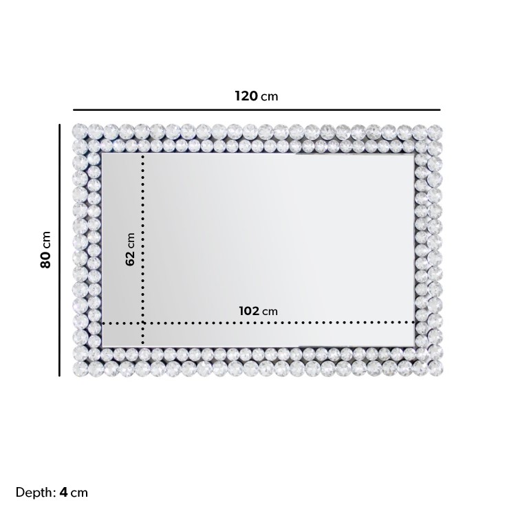 Rectangle Wall Mirror with Silver Diamond Gems - Jade Boutique