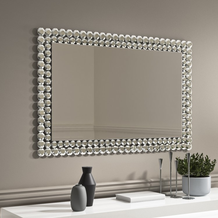 Rectangle Wall Mirror with Silver Diamond Gems - Jade Boutique