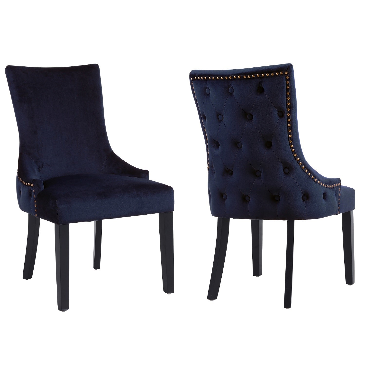 Pair Of Navy Blue Velvet Dining Chairs With Buttoned Back Jade