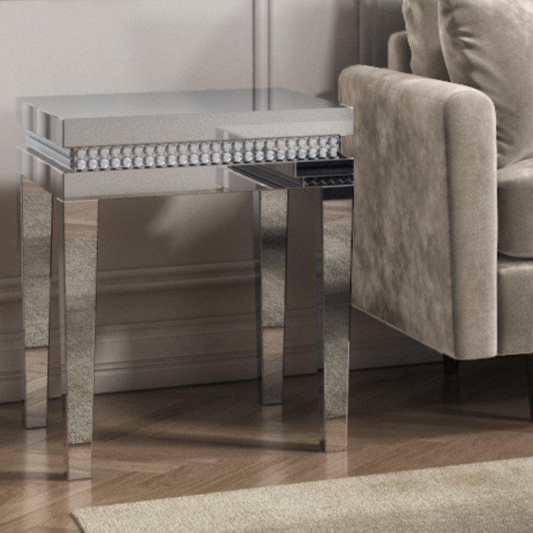 Mirrored Side Table with Diamond Gems - Jade Boutique
