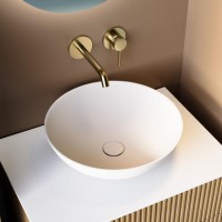 GRADE A1 - Matt White Round Stone Resin Countertop Basin with Waste 420mm - Jade