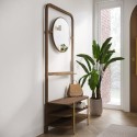 JAN001 Dark Wood Hall Tree with Mirror and Shoe Rack - Joana
