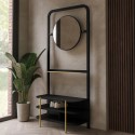 JAN002 Black Wooden Hall Tree with Mirror and Shoe Rack - Joana