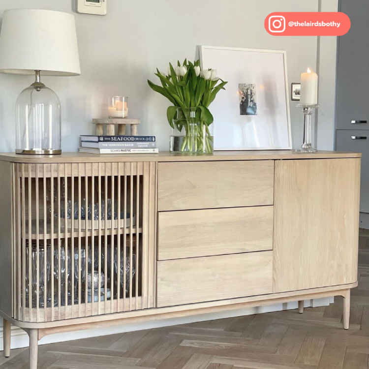Large Light Oak Curved Sideboard with Drawers - Jarel