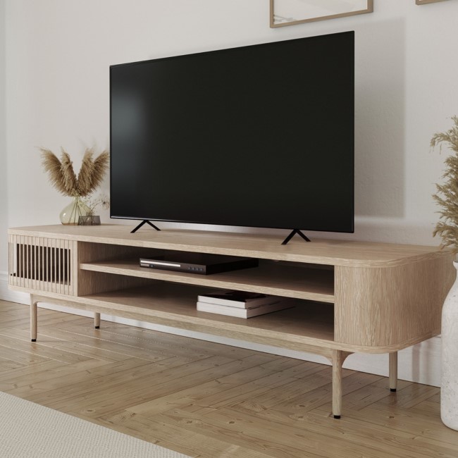Wide Light Oak TV Stand with Storage - TV's up to 77" - Jarel