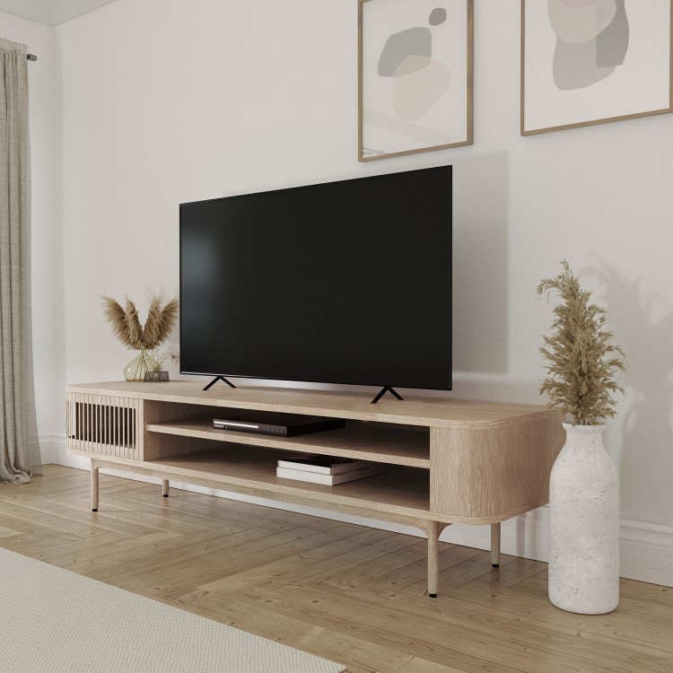 Wide Light Oak TV Stand with Storage - TV's up to 77" - Jarel