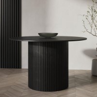 Round Black Oak Pedestal Dining Table - 120cm - Seats 4 - Jarel Round Black Oak Pedestal Dining Table - 120cm - Seats 4 - Jarel
