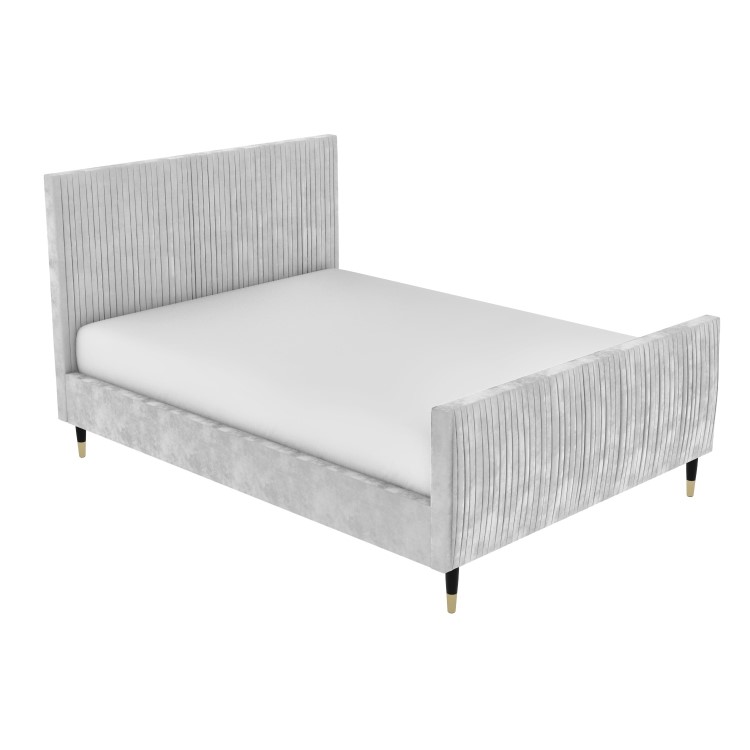Grey Velvet Mid Century King Size Bed Frame with Legs - Jasmine