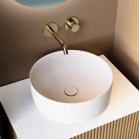 GRADE A1 - Matt White Round Stone Resin Deep Countertop Basin with Waste 400mm - Jasper