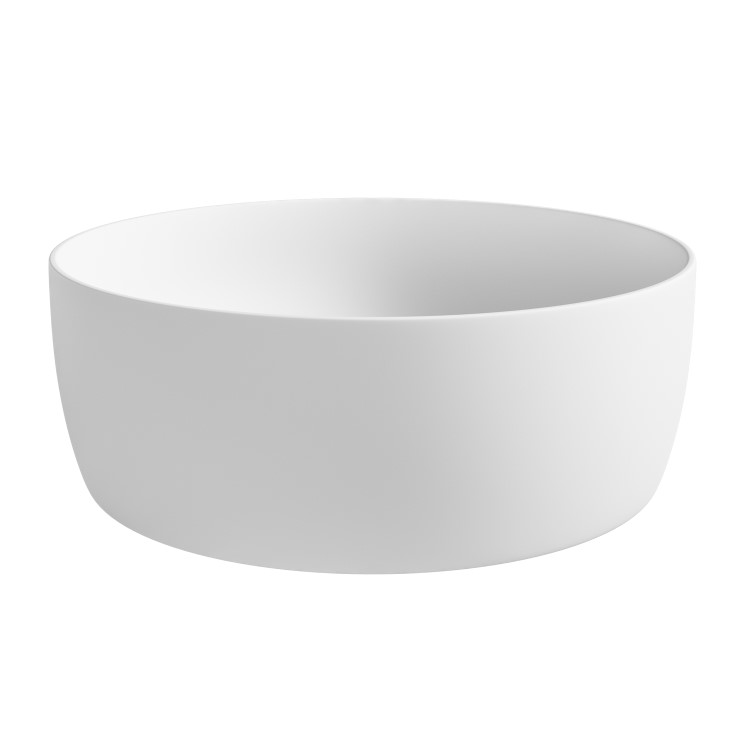 GRADE A1 - Matt White Round Stone Resin Deep Countertop Basin with Waste 400mm - Jasper