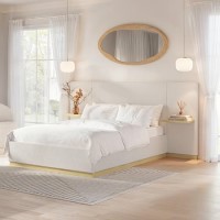 Cream Upholstered Double Ottoman Bed with Wide Headboard and Floating Bedside Tables - Jacques