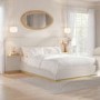 Cream Upholstered King Size Ottoman Bed with Wide Headboard and Floating Bedside Tables - Jacques