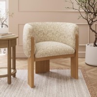Beige Textured Fabric Curved Armchair - Jordyn
