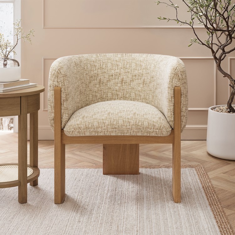 Beige Textured Fabric Curved Armchair - Jordyn