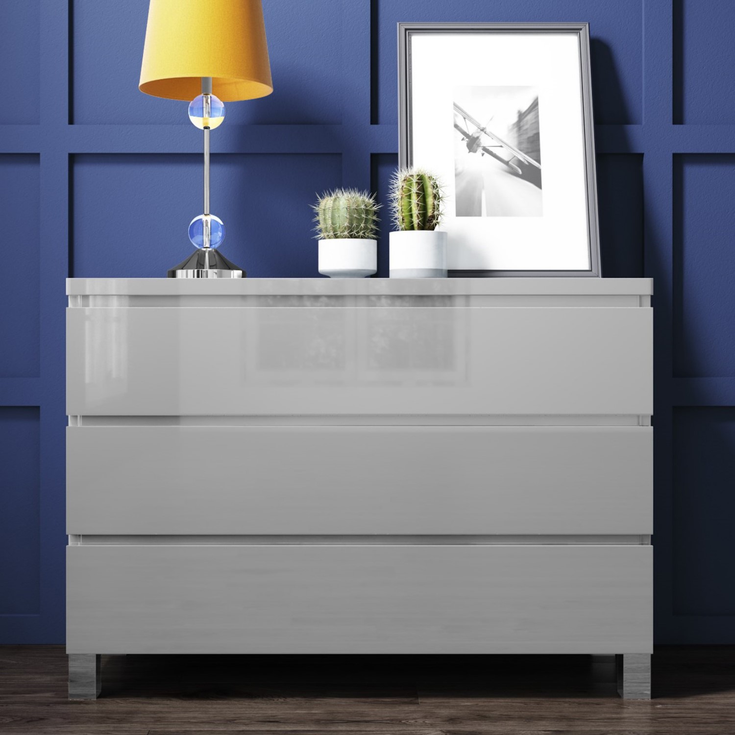 Jenson Grey High Gloss 3 Drawer Chest Buy It Direct