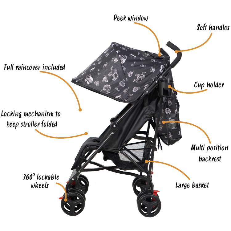 Babyway Lightweight Stroller with Raincover & Cup Holder in Animal Design by Jane Foster