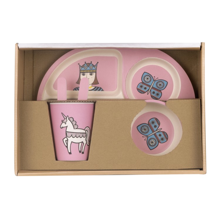 5-piece Kids Tableware Set in Unicorn + Princess Design by Jane Foster