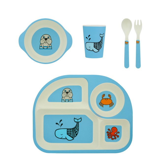 5-piece Kids Tableware Set in Whale + Walrus Design by Jane Foster