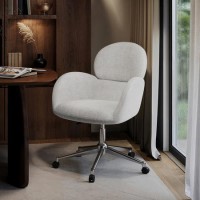 Beige Boucle Swivel Office Chair - Joelle