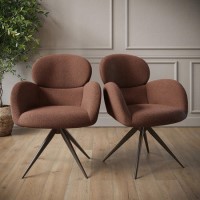 Set of 2 Brown Boucle Swivel Dining Chairs - Joelle Set of 2 Brown Boucle Swivel Dining Chairs - Joelle