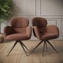 Set of 2 Brown Boucle Swivel Dining Chairs - Joelle