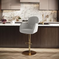 Beige Boucle Adjustable Swivel Bar Stool with Back - Joelle