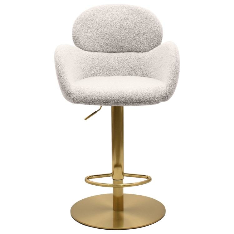 Beige Boucle Adjustable Swivel Bar Stool with Back - Joelle