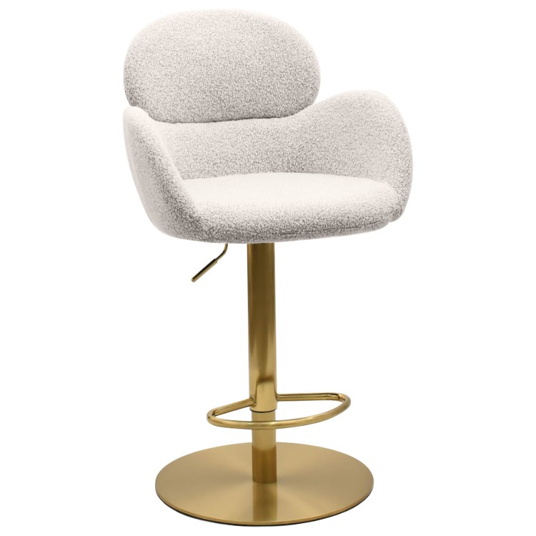 Beige Boucle Adjustable Swivel Bar Stool with Back - Joelle
