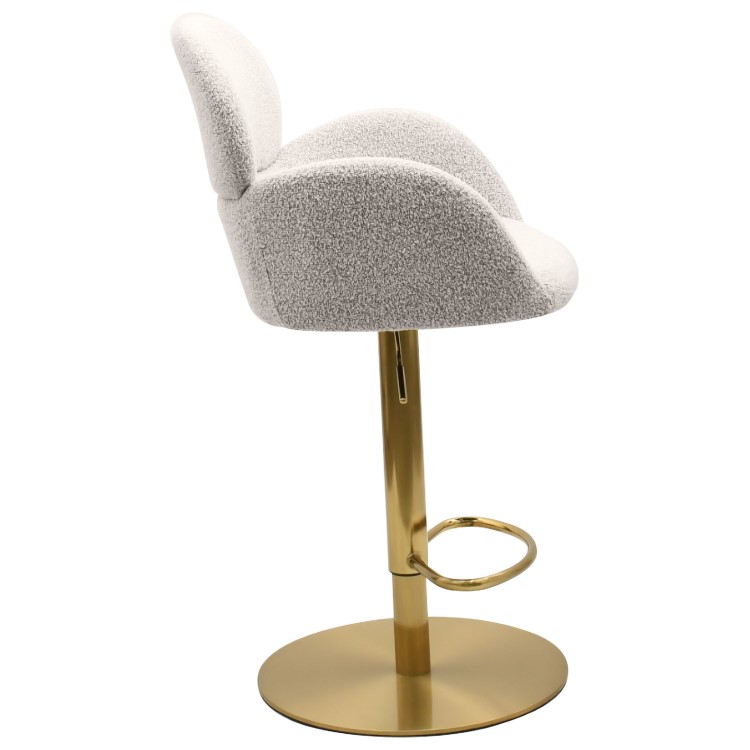 Beige Boucle Adjustable Swivel Bar Stool with Back - Joelle