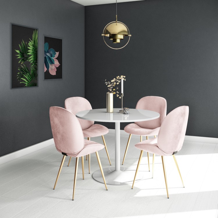 Set of 2 Pink Velvet Dining Chairs with Gold Legs - Jenna